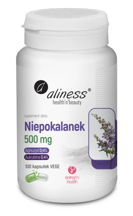 Aliness Niepokalanek 500 mg – ekstrakt Vitex agnus-castus, 100 kapsułek VEGE białe opakowanie