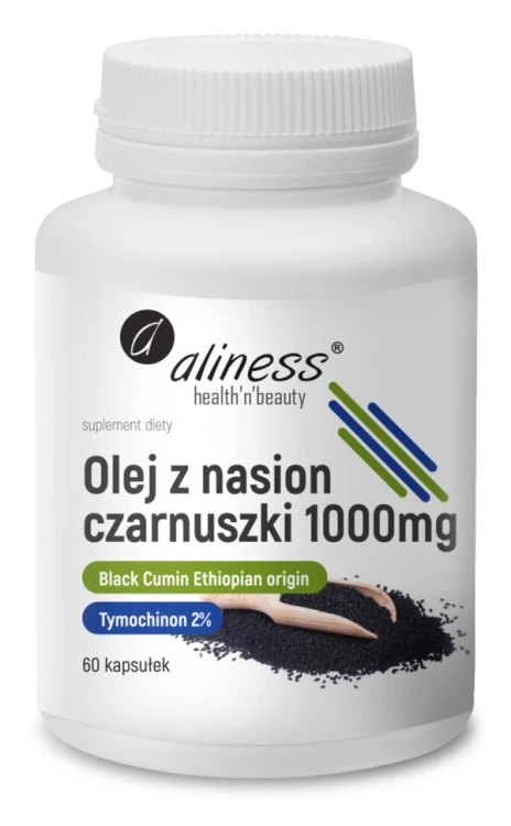 Aliness Olej z nasion czarnuszki 2% 1000 mg - 60 kapsułek wspiera prawidłowy poziom cholesterolu