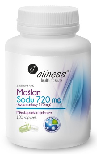 Aliness Maślan Sodu 720 mg (Kwas masłowy 170 mg) 100 kapsułek Vege dojelitowych wspiera funkcjonowanie jelit