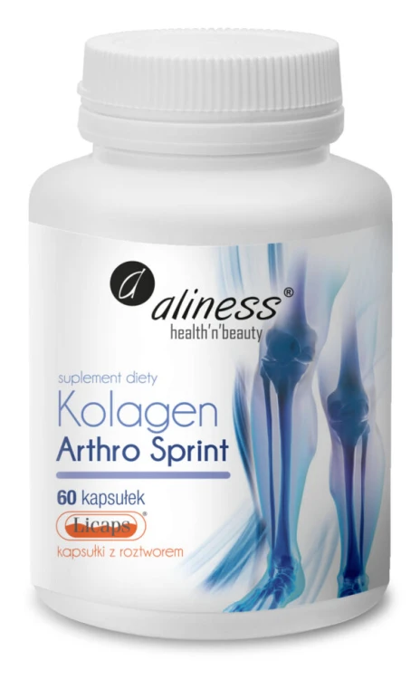 Aliness Kolagen Arthro Sprint  LICAPS® (kolagen rybi) 60 kapsułek Licaps® z roztworem wspiera stawy, kości, ścięgiena