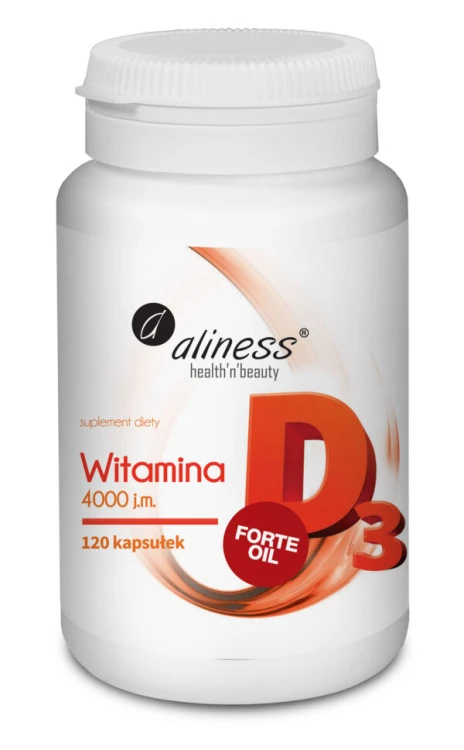Aliness  Witamina D3 FORTE oil 4000 - 120 kapsułek (z oliwą z oliwek) wspiera odporność, kości, mięśnie