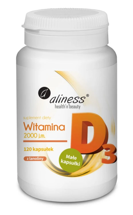 Aliness Witamina D3 2000 - 120 kapsułek z olejem Wspiera odporność, kości, mięśnie