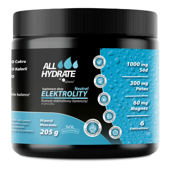 Aliness ALLHydrate, Elektrolity Neutral 205 g - proszek 50 porcji Wspomaga nawodnienie organizmu