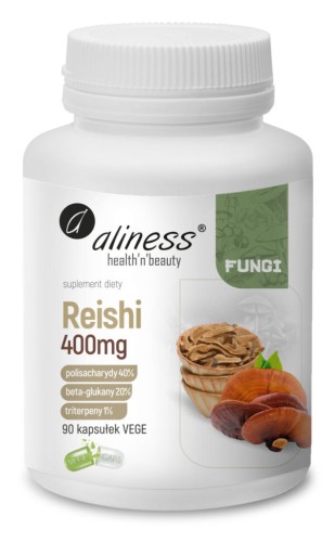 Aliness Reishi FUNGI ekstrakt owocniki 400mg - Grzyby, 90 kapsułek Vege Wspiera układ krążenia, odporność