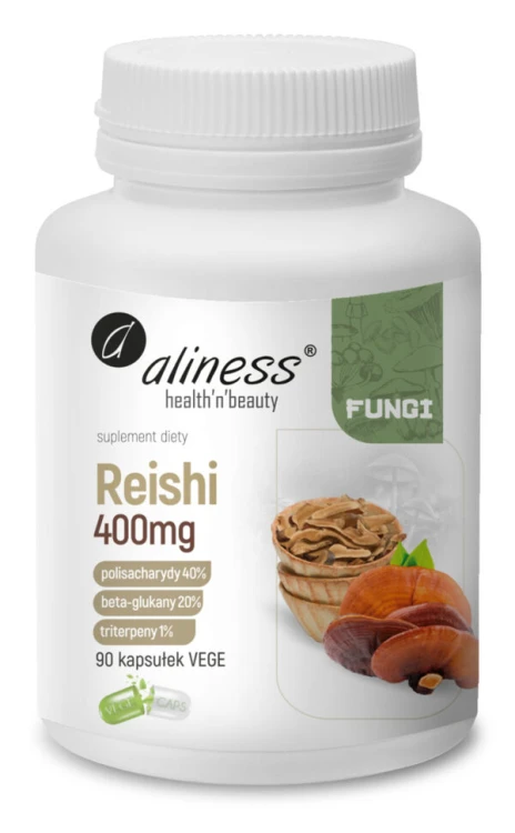 Aliness Reishi FUNGI ekstrakt owocniki 400mg - Grzyby, 90 kapsułek Vege Wspiera układ krążenia, odporność