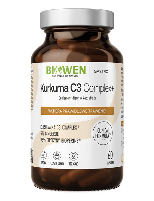 Biowen Kurkuma C3 Complex+ (Imbir, Piperyna) 60 kapsułek VEGE wspiera odporność , trawienie i krążenie krwi
