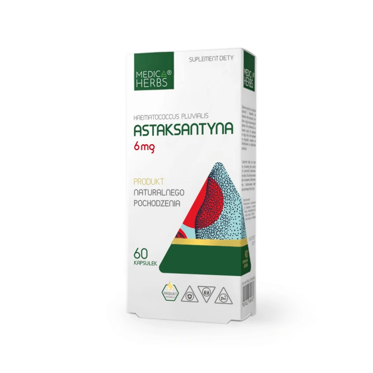 Medica Herbs Astaksantyna 6 mg (Haematococcus pluvialis) 60 kapsułek  wspiera ochronę komórek, skórę, wzrok i stawy