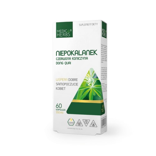 Medica Herbs Niepokalanek Czerwona Koniczyna Dong Quai (menopauza) dla kobiet 60 kapsułek  wspiera dobre samopoczucie podczas cyklu menstruacyjnego