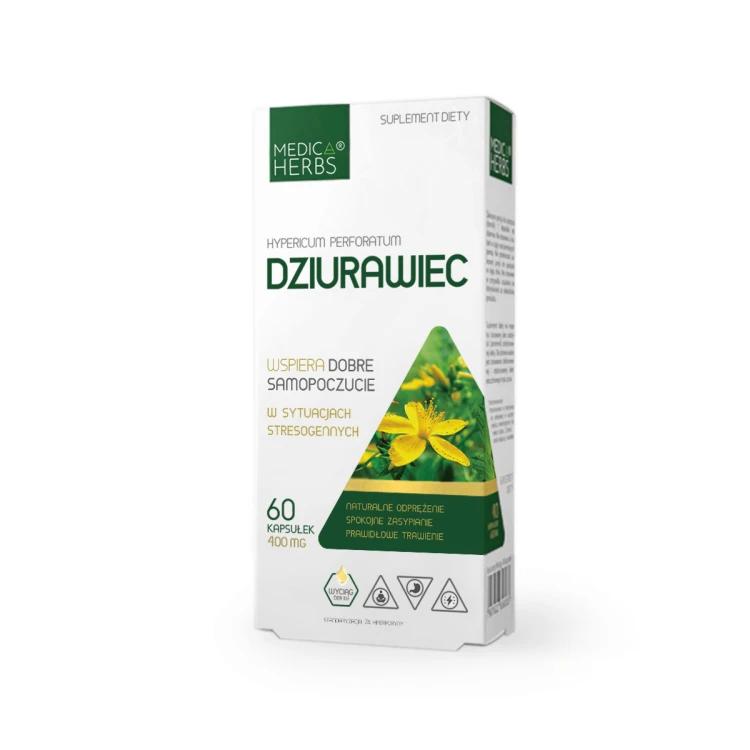 Medica Herbs Dziurawiec 400 mg - 60 kapsułek Wspiera dobre samopoczucie i równowagę emocjonalną