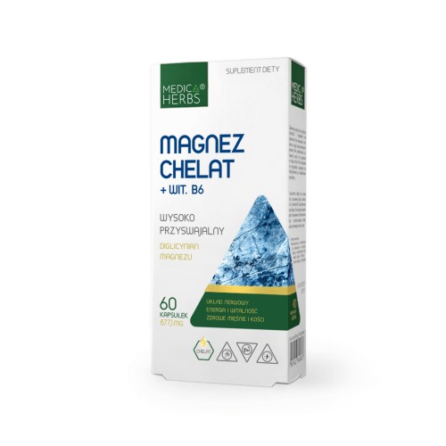 Medica Herbs Magnez Chelat + Wit. B6 (Diglicynian magnezu) - 60 kapsułek wspiera układ nerwowy