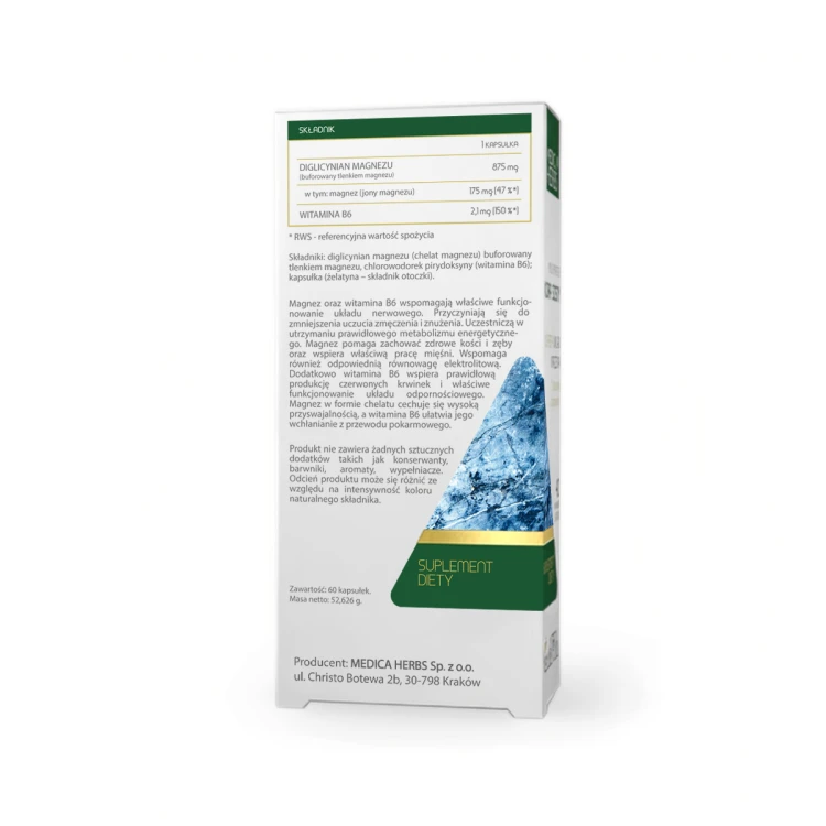 Medica Herbs Magnez Chelat + Wit. B6 (Diglicynian magnezu) - 60 kapsułek wspiera układ nerwowy