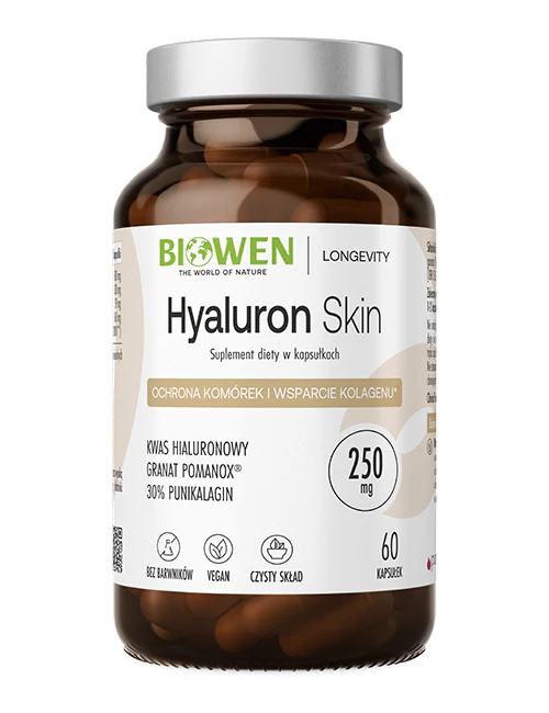 Biowen Hyaluron Skin Kwas Hialuronowy + Ekstrakt z Granatu - 60 kapsułek Wspiera stawy i zdrowy wygląd skóry