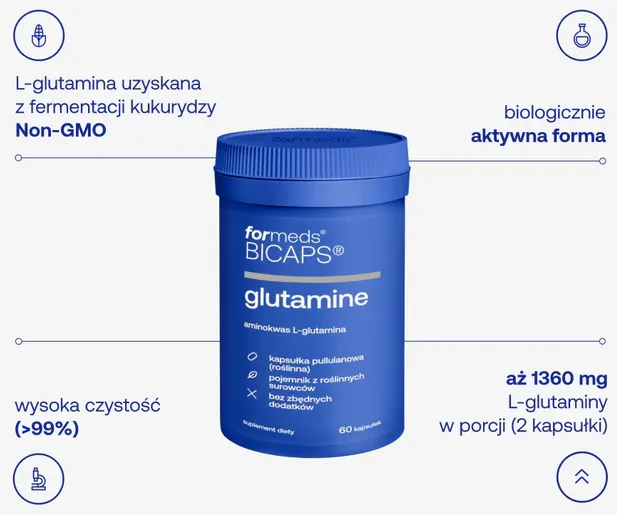 Formeds BICAPS glutamine (L-Glutamina) 60 kapsułek Wspiera regenerację mięśni i zdrowie jelit