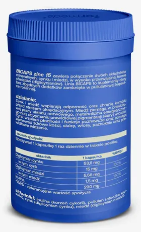 Formeds BICAPS zinc 15 chelate Cynk + Miedź - 60 kapsułek Wsparcie odporności
