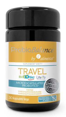 Aliness ProbioBALANCE, Travel - 30 kapsułek Wspiera prawidłowe funkcjonowanie jelit, dla osób podróżujących