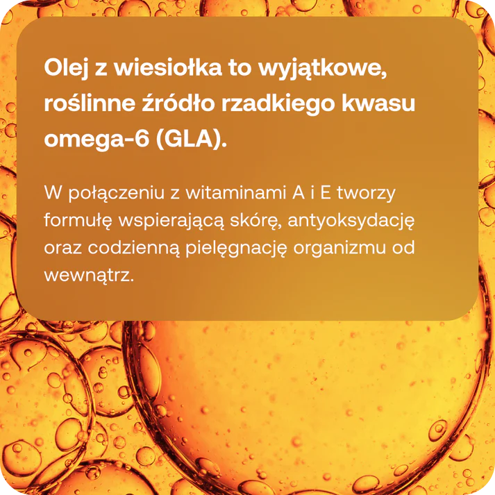 Formeds OLICAPS® evening primrose OLEJ z nasion WIESIOŁKA 1000 mg + Witamina A i E, 60 kapsułek miękkich Wspiera układ hormonalny, skórę oraz prawidłowy poziom cholesterolu
