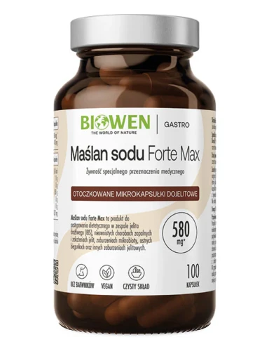 Biowen Maślan Sodu Forte Max 580 mg 100 kapsułek dojelitowych Vege wspiera trawienie i zdrowie jelit