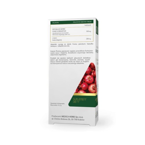 Etykieta Medica Herbs Granat – skład, standaryzacja kwasu elagowego i dawkowanie produktu