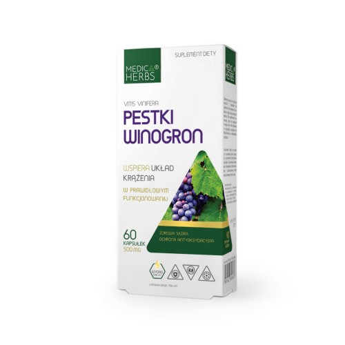 Medica Herbs Pestki Winogron 500mg OPC – suplement diety z wyciągiem Vitis Vinifera, 60 kapsułek