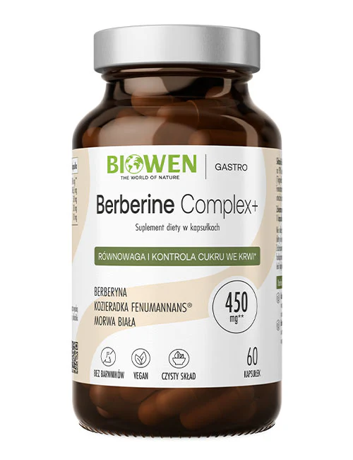 Biowen Berberine Complex+ 510 mg (Berberyna) 60 kapsułek Vege wspiera równowagę i kontrolę cukru we krwi