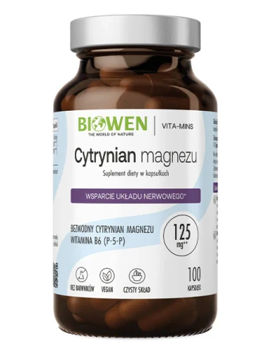 Biowen Cytrynian Magnezu z witaminą B6 P-5-P - suplement diety 100 kapsułek