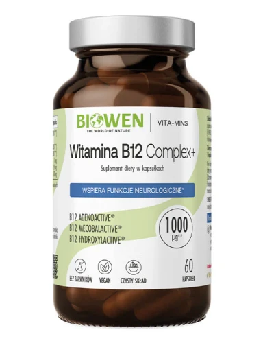 Biowen Witamina B12 Complex+ z trzema aktywnymi formami B12 - suplement diety 60 kapsułek
