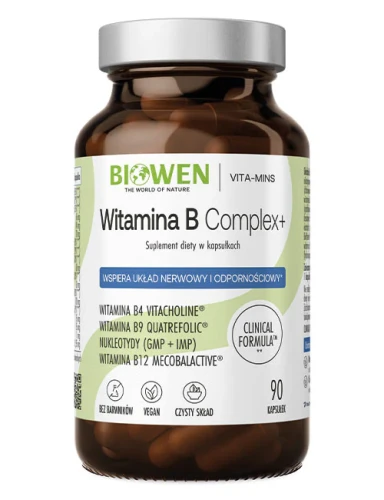 Biowen Witamina B Complex+ z VitaCholine, Quatrefolic i MecobalActive - suplement diety 90 kapsułek