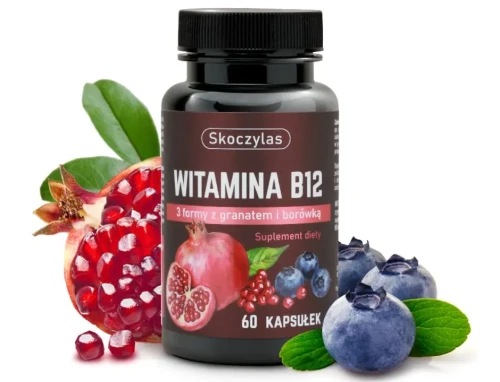 Naturalne owoce granatu i borówki czarnej w suplemencie Witamina B12 Skoczylas