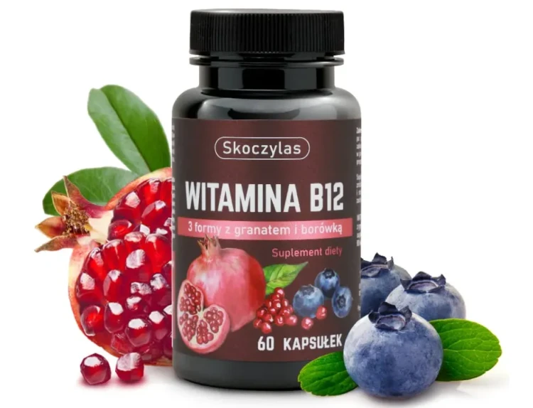 Naturalne owoce granatu i borówki czarnej w suplemencie Witamina B12 Skoczylas