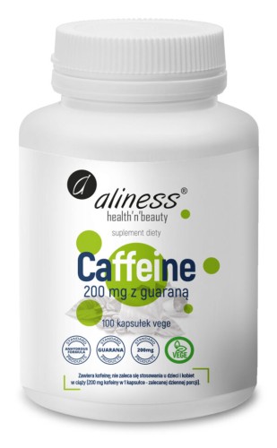 Aliness Caffeine 200 mg + Guarana – kofeina bezwodna i guarana, 100 kapsułek VEGE