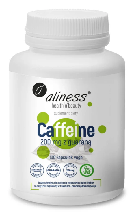 Aliness Caffeine 200 mg + Guarana – kofeina bezwodna i guarana, 100 kapsułek VEGE