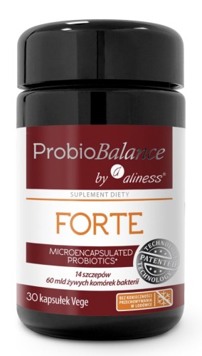 Butelka probiotyku Aliness ProbioBALANCE Probiotyk FORTE z fioletowego szkła, 30 kapsułek vege