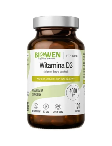 Biowen Witamina D3 4000 IU, 120 kapsułek, witamina D3 z lanoliny w oliwie z oliwek
