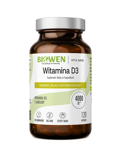 Biowen Witamina D3 4000 IU, 120 kapsułek, witamina D3 z lanoliny w oliwie z oliwek