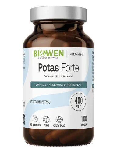 Biowen Potas Forte 400 mg, 100 kapsułek, suplement diety z cytrynianem potasu