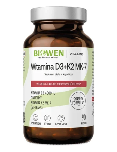 Biowen Witamina D3 4000 IU i K2 MK-7 w oleju MCT – 90 kapsułek w szklanym słoiku
