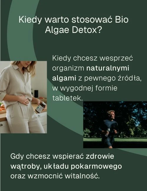 Infografika Kiedy warto stosować Biowen Bio Algae Detox – wsparcie wątroby, układu pokarmowego i witalności