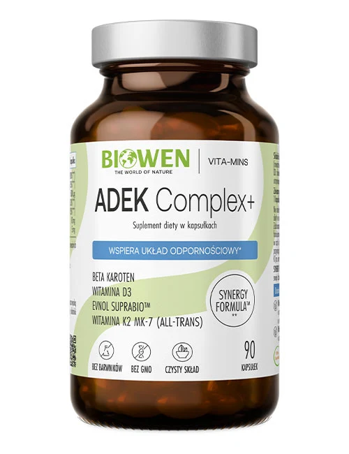 Biowen Witaminy ADEK Complex+  90 kaps. Wspiera wzrok, odporność, kości