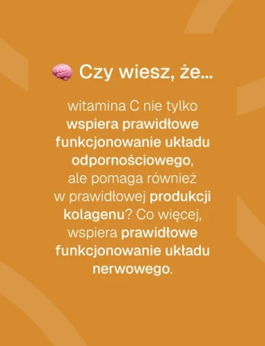 Grafika informacyjna Biowen z pytaniem Czy wiesz że o wsparciu układu odpornościowego, produkcji kolagenu i układu nerwowego przez witaminę C