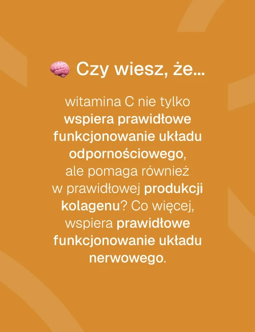 Grafika informacyjna Biowen z pytaniem Czy wiesz że o wsparciu układu odpornościowego, produkcji kolagenu i układu nerwowego przez witaminę C