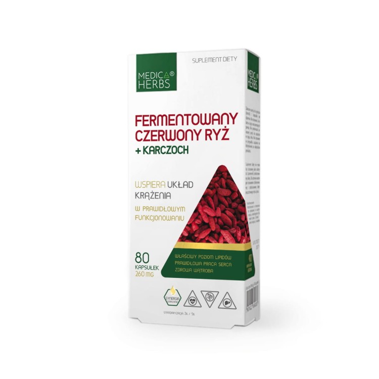 Medica Herbs Fermentowany Czerwony Ryż + Karczoch, 80 kapsułek wspiera układ krążenia i zdrowie wątroby