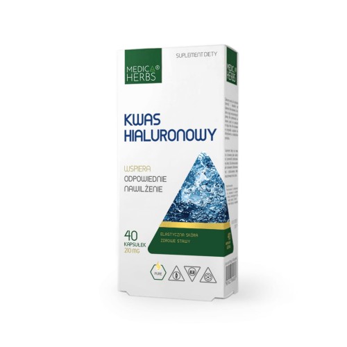 Medica Herbs Kwas Hialuronowy, 40 kapsułek, suplement diety z hialuronianem sodu.