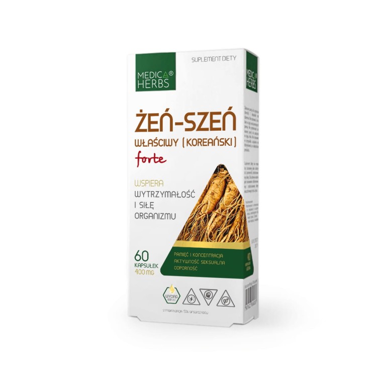 Medica Herbs Żeń-Szeń Właściwy (Koreański) Forte 400 mg, 60 kapsułek