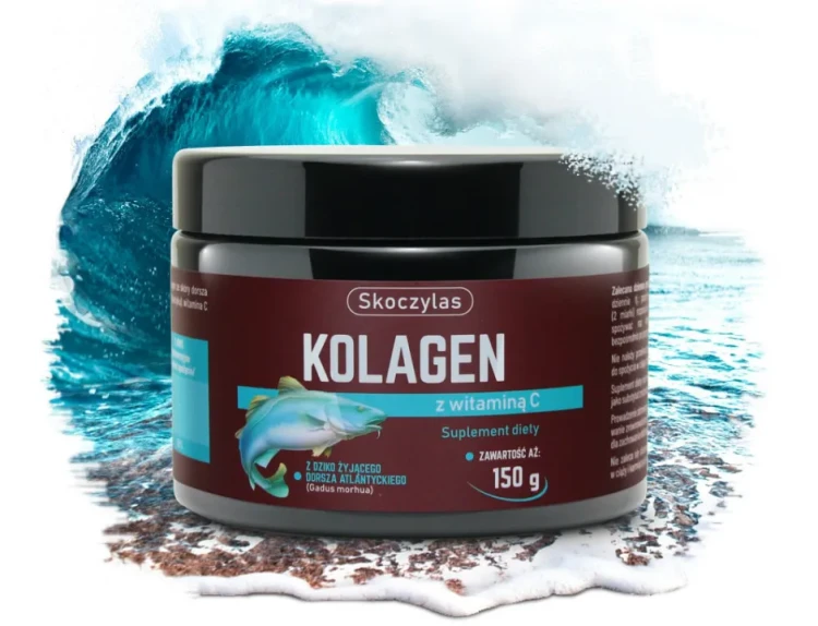 Skoczylas  KOLAGEN z dorsza atlantyckiego dziko żyjącego + WITAMINA C - proszek 30 porcji Wspiera elastyczność i nawilżenie skóry, wzmacnia stawy, kości