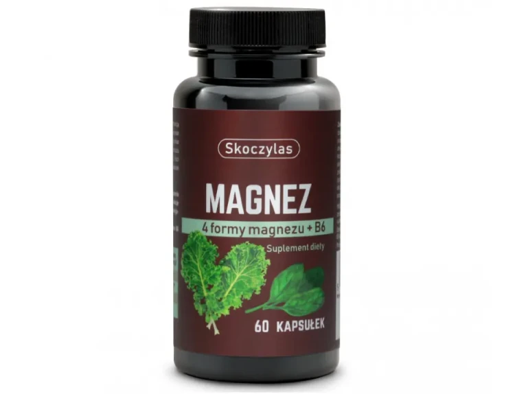 Skoczylas MAGNEZ 4 formy z witaminą B6, szpinakiem i jarmużem - suplement diety 60 kapsułek
