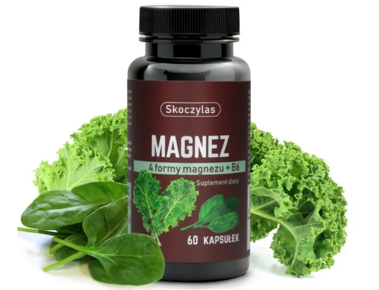 Skoczylas MAGNEZ 4 formy, witamina B6, szpinak, jarmuż 60 kapsułek wspiera układ nerwowy