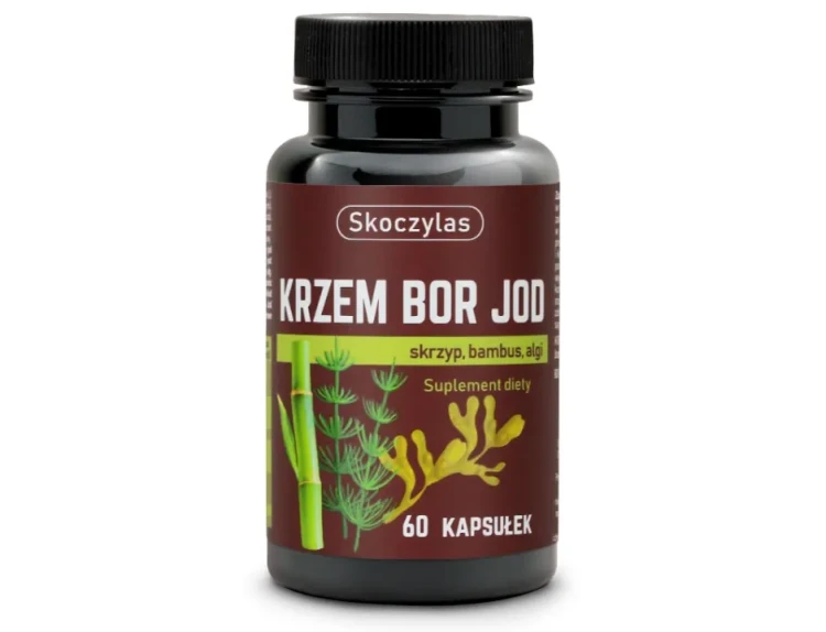 Skoczylas KRZEM BOR JOD skrzyp, bambus, algi 60 kapsułek wspiera tarczycę,  stymulacje testosteron i normalizuje estrogen