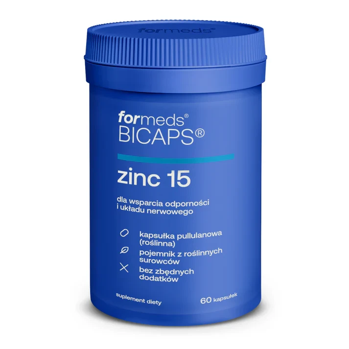 Formeds BICAPS zinc 15  (cynk, miedź) 60 kapsułek Vege wspiera odporność, skórę włosy i paznokcie