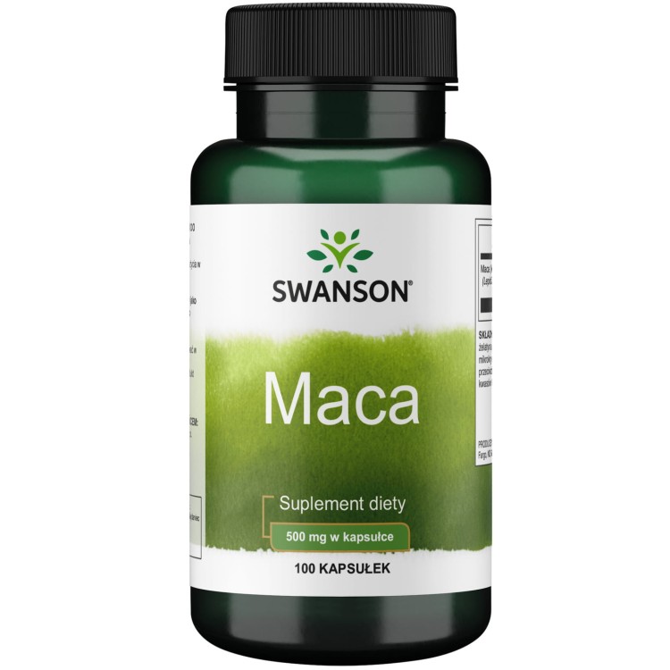 Swanson Maca 500mg - naturalny korzeń maca w wegańskich kapsułkach, 100 kapsułek, suplement diety na energię i libido