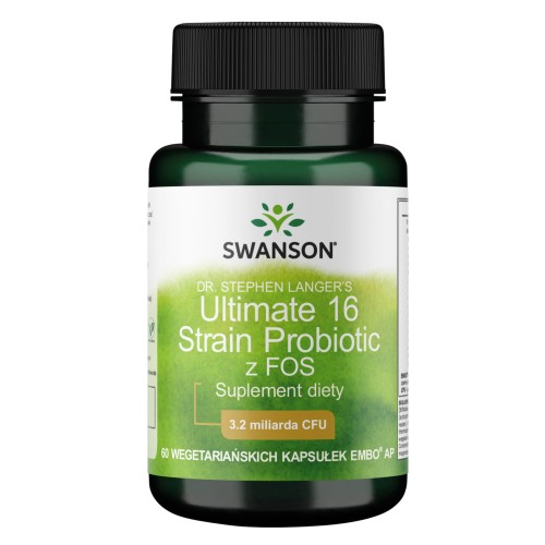 Swanson Ultimate 16 Strain Probiotic z FOS – Probiotyk 16 szczepów bakterii probiotycznych, 60 kapsułek